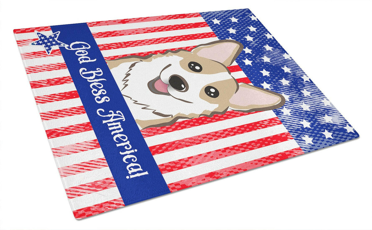 God Bless American Flag with Sable Corgi Glass Cutting Board Large BB2183LCB by Caroline&#39;s Treasures