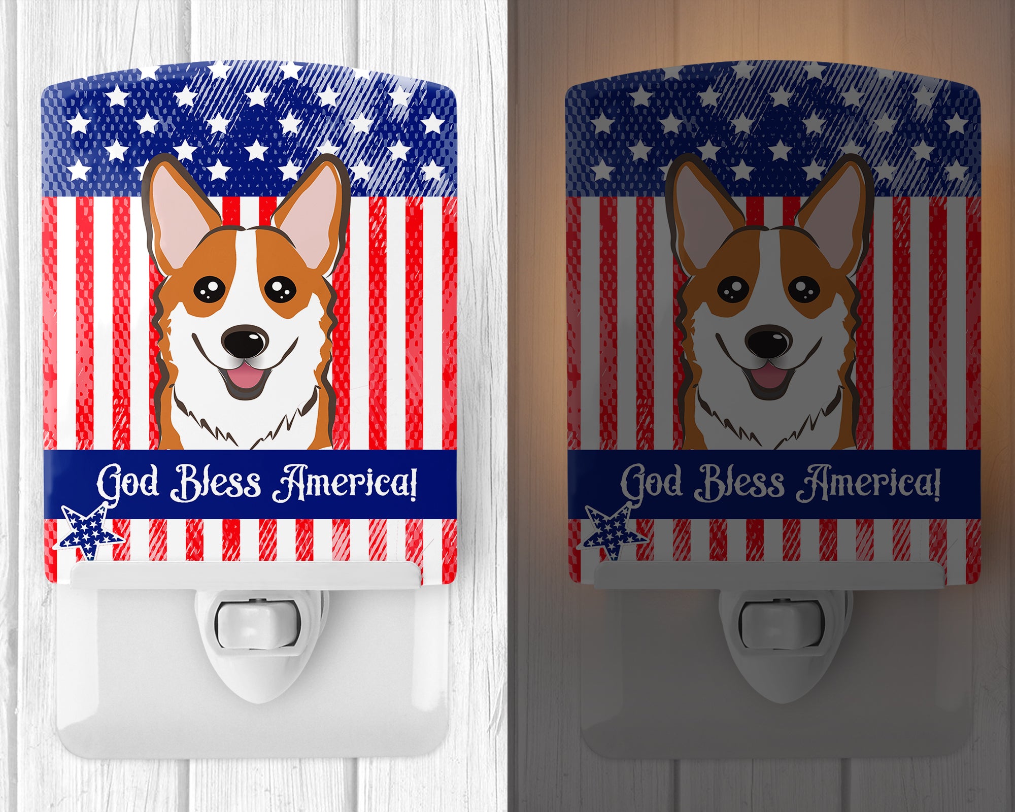 American Flag and Red Corgi Ceramic Night Light BB2184CNL - the-store.com