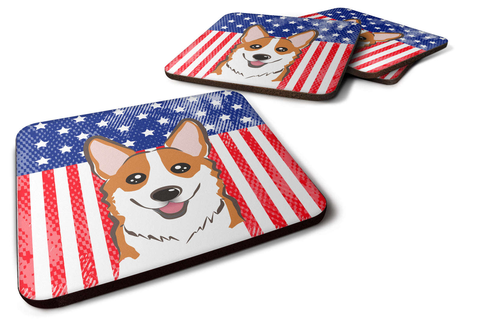 American Flag and Red Corgi Foam Coaster Set of 4 - the-store.com