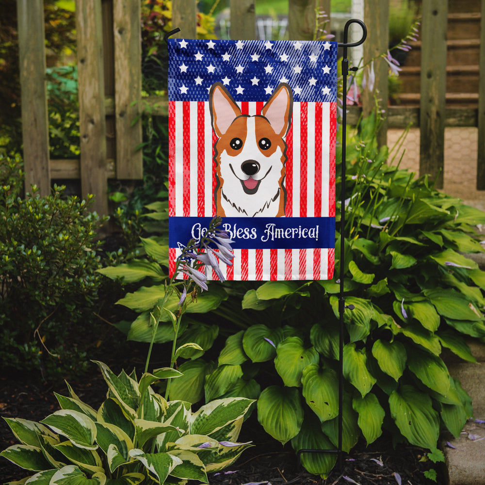 God Bless American Flag with Red Corgi Flag Garden Size BB2184GF.