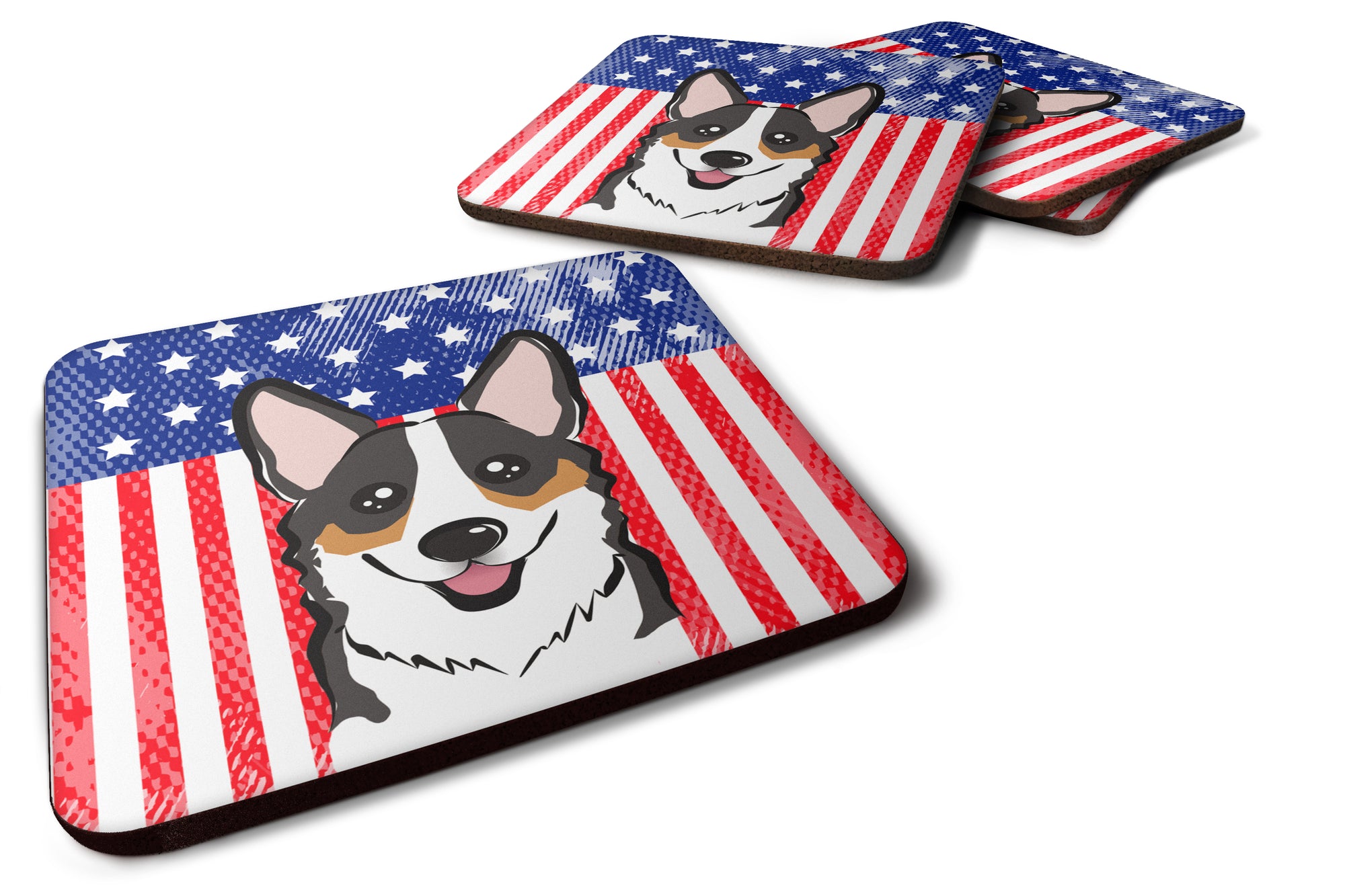 American Flag and Tricolor Corgi Foam Coaster Set of 4 - the-store.com