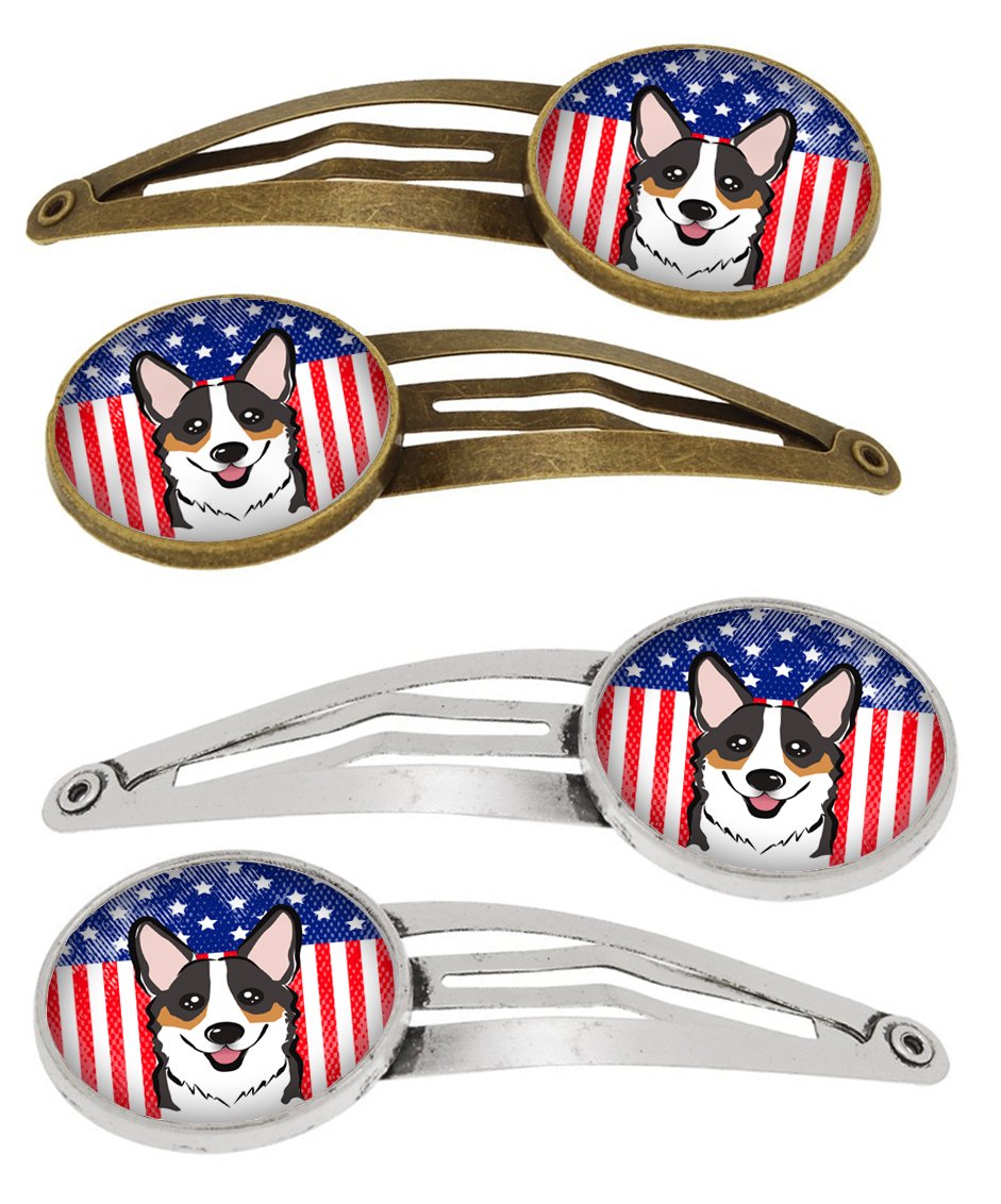 American Flag and Tricolor Corgi Set of 4 Barrettes Hair Clips BB2185HCS4 by Caroline's Treasures