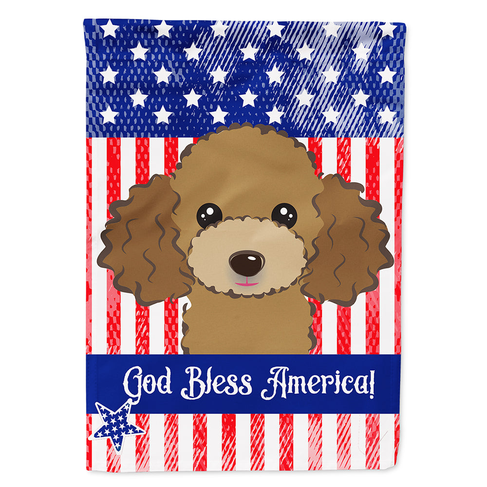 God Bless American Flag with Chocolate Brown Poodle Flag Canvas House Size BB2186CHF  the-store.com.
