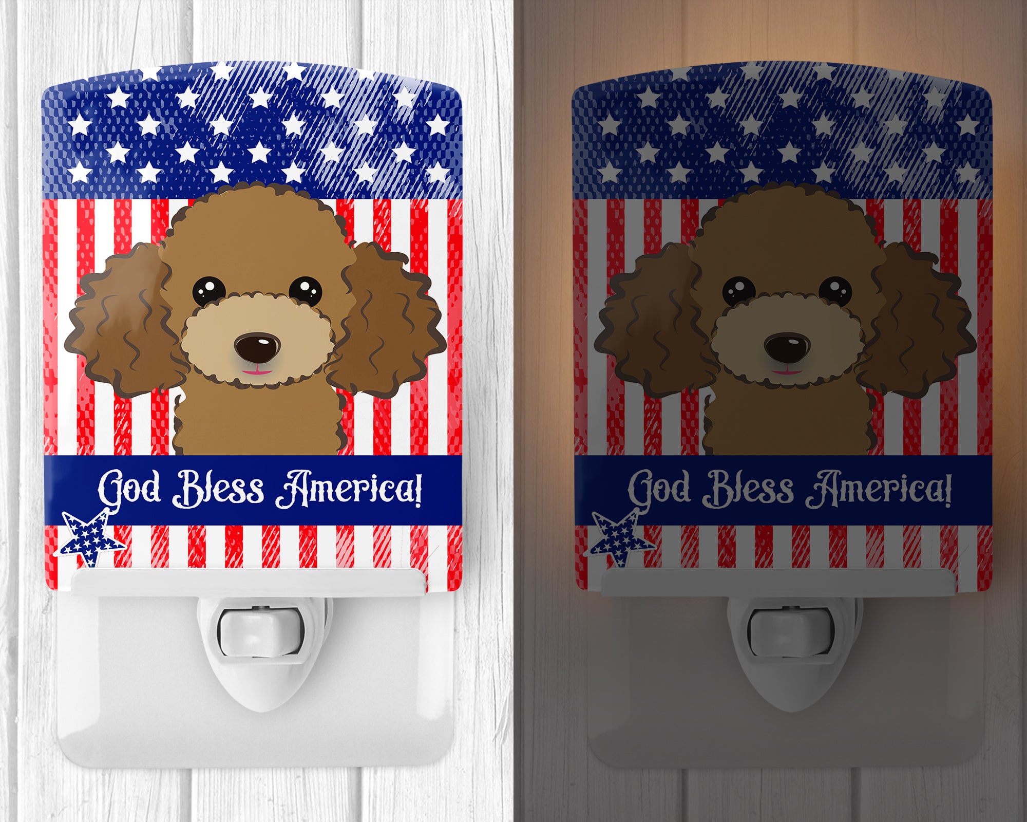 American Flag and Chocolate Brown Poodle Ceramic Night Light BB2186CNL - the-store.com