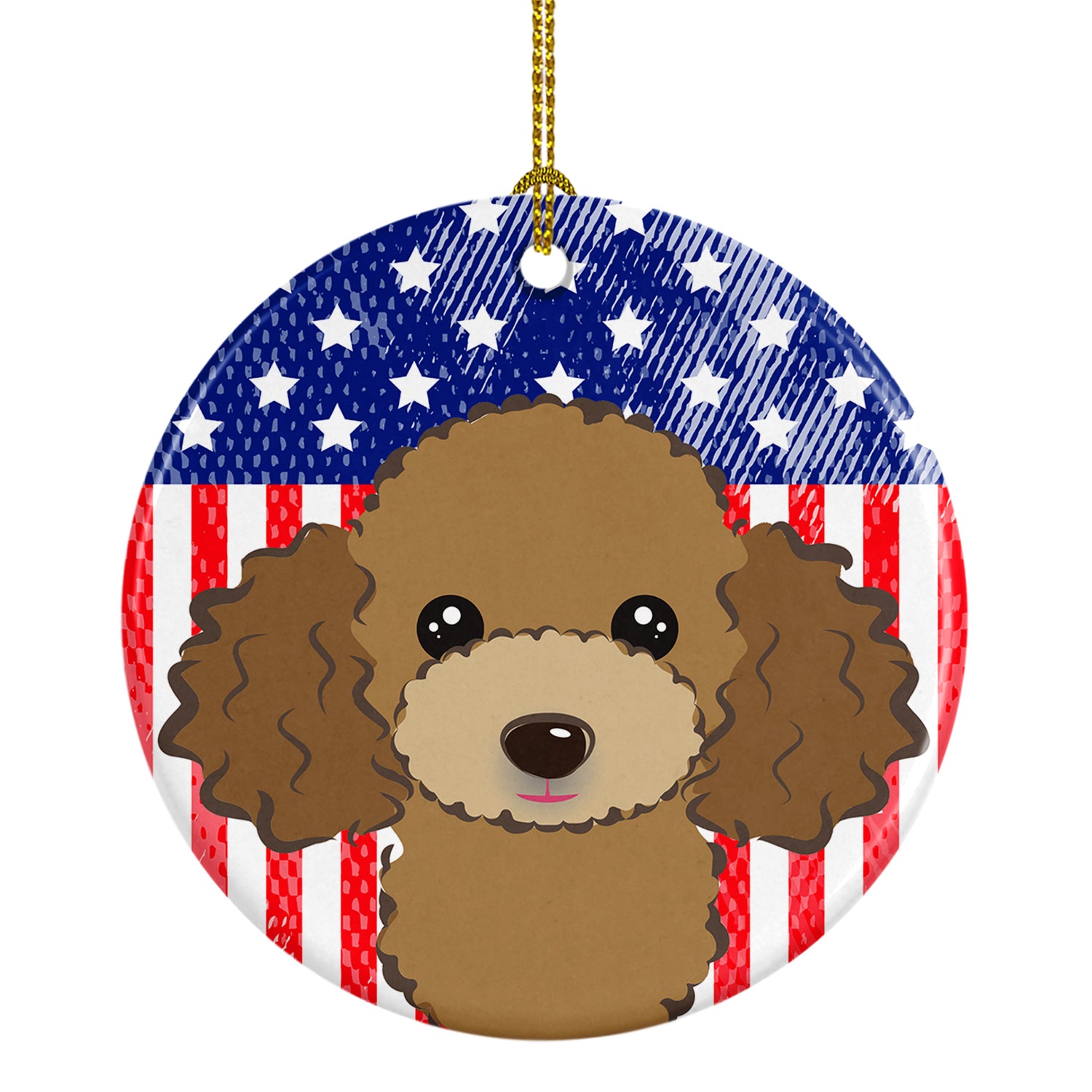 American Flag and Chocolate Brown Poodle Ceramic Ornament BB2186CO1 - the-store.com