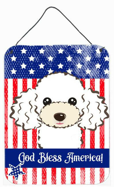 God Bless American Flag with White Poodle Wall or Door Hanging Prints BB2187DS1216 by Caroline's Treasures