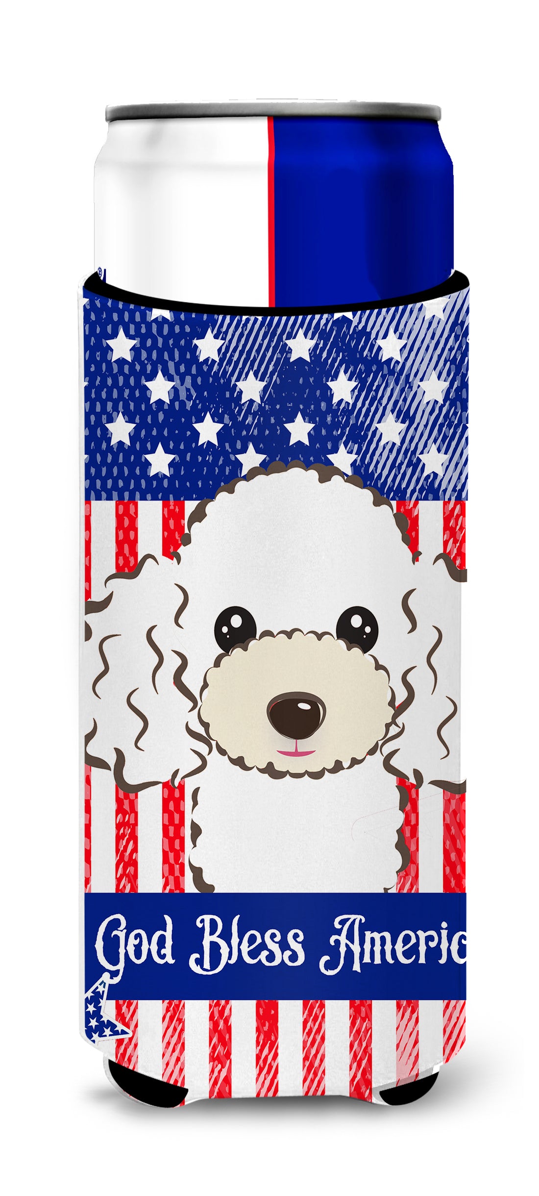 God Bless American Flag with White Poodle  Ultra Beverage Insulator for slim cans BB2187MUK  the-store.com.