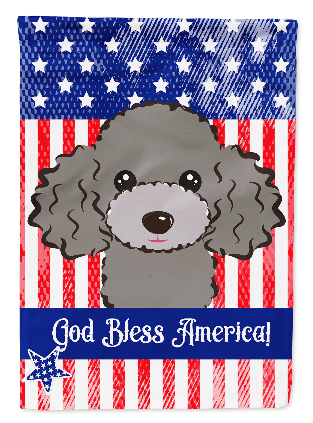 God Bless American Flag with Silver Gray Poodle Flag Garden Size BB2189GF.