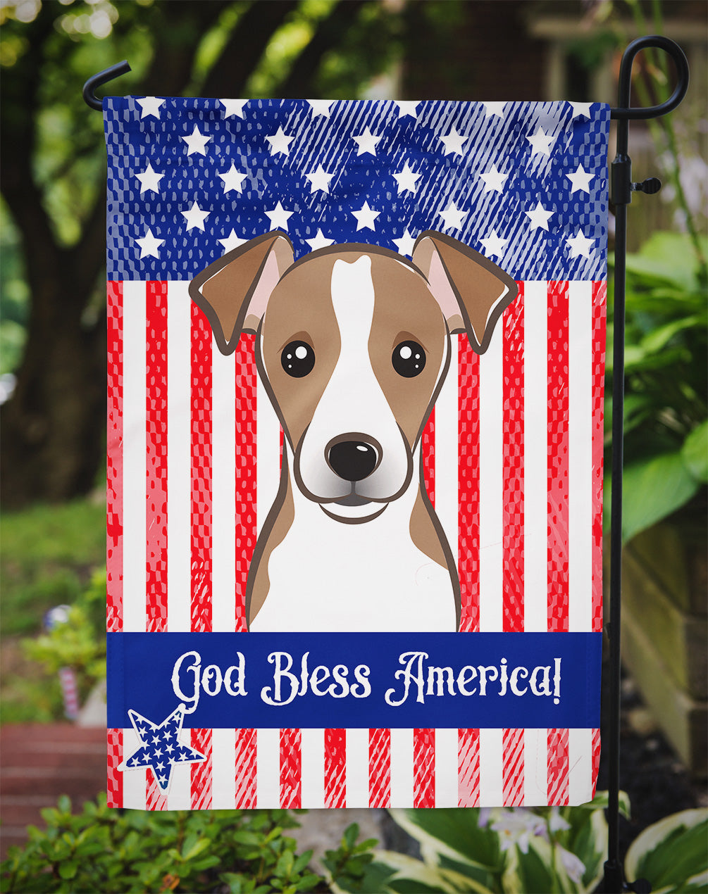 God Bless American Flag with Jack Russell Terrier Flag Garden Size BB2190GF.