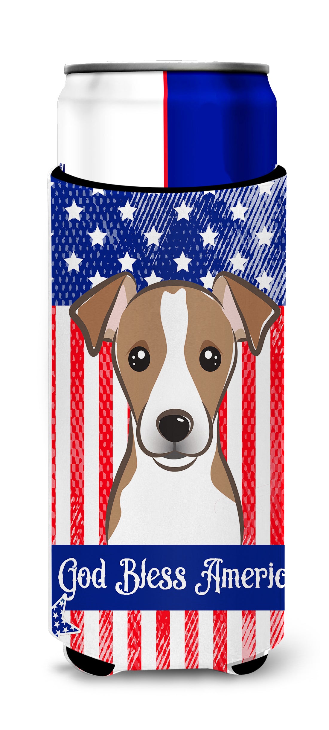 God Bless American Flag with Jack Russell Terrier  Ultra Beverage Insulator for slim cans BB2190MUK  the-store.com.