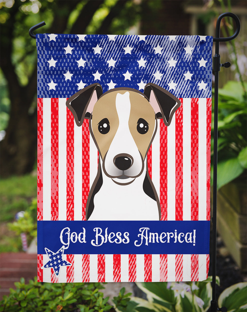 God Bless American Flag with Jack Russell Terrier Flag Garden Size BB2191GF.