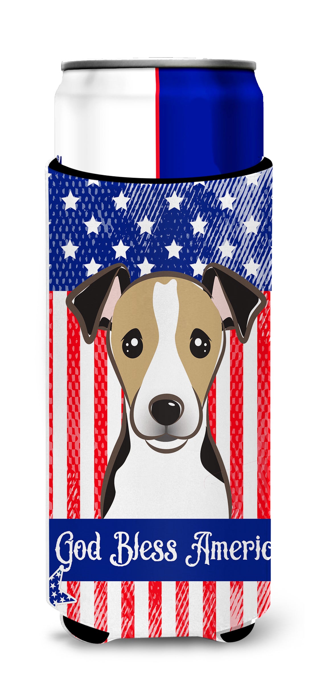 God Bless American Flag with Jack Russell Terrier  Ultra Beverage Insulator for slim cans BB2191MUK  the-store.com.