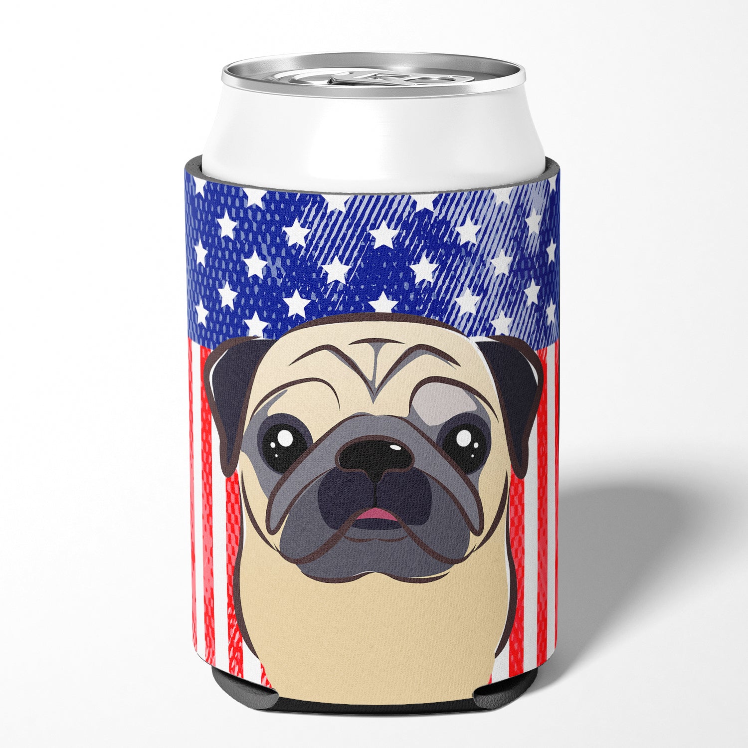 American Flag and Fawn Pug Can or Bottle Hugger BB2192CC.