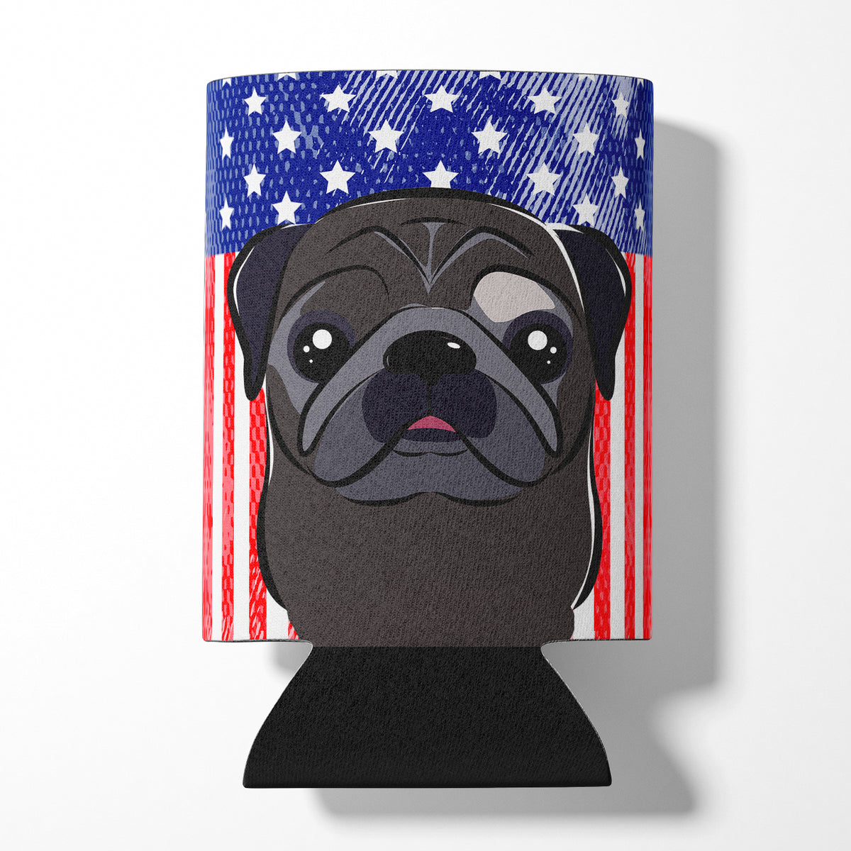 American Flag and Black Pug Can or Bottle Hugger BB2193CC.