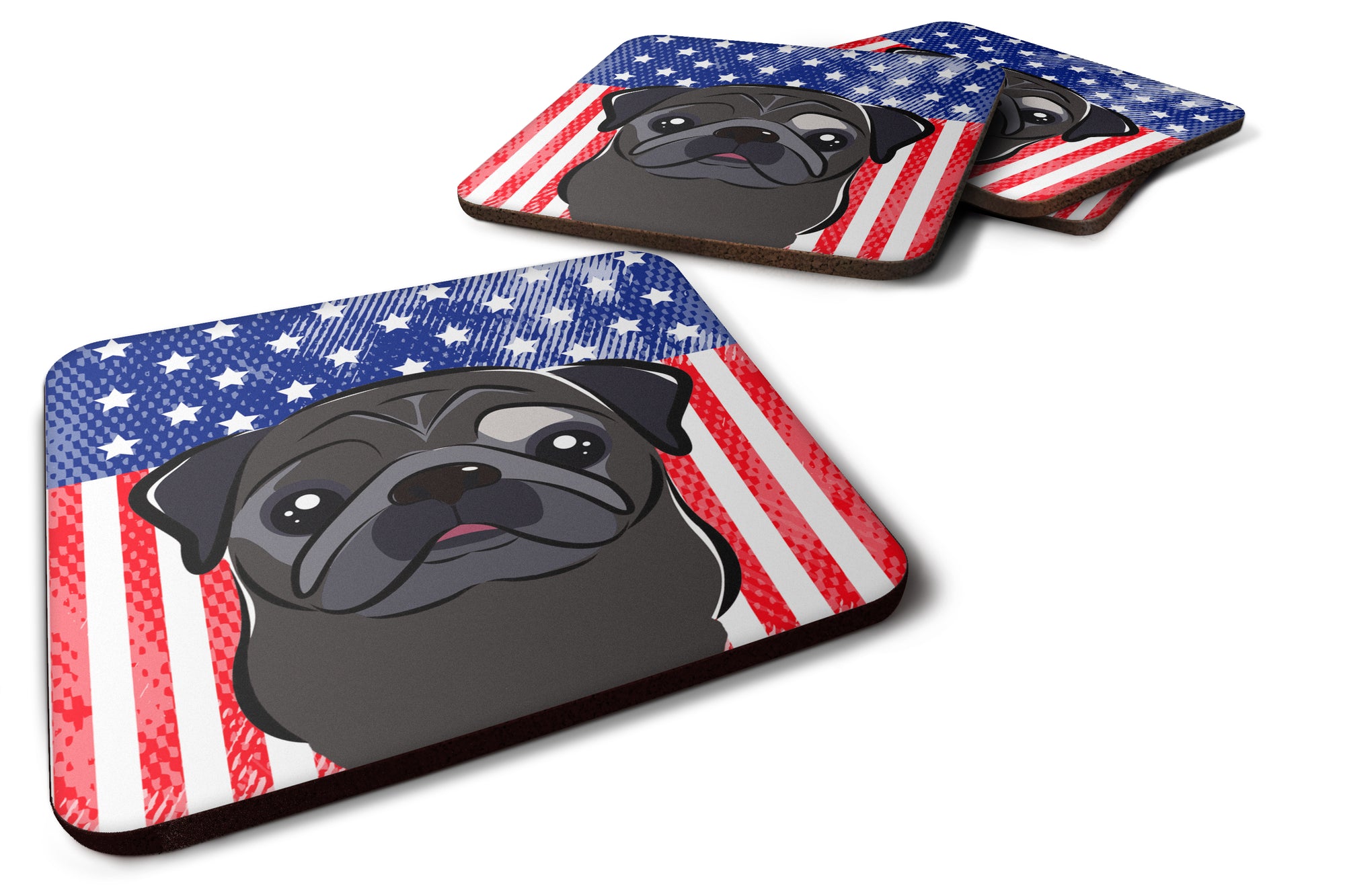 American Flag and Black Pug Foam Coaster Set of 4 - the-store.com