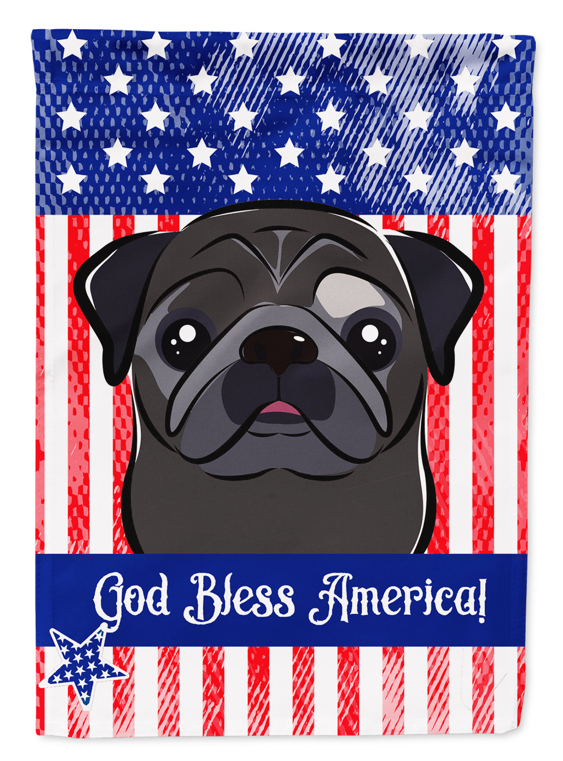 God Bless American Flag with Black Pug Flag Garden Size BB2193GF.