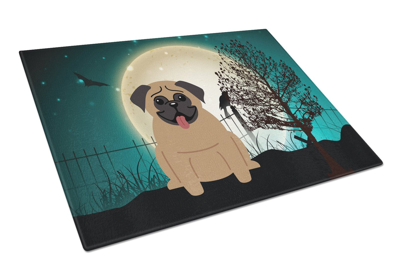 Halloween Scary Pug Brown Glass Cutting Board Large BB2195LCB by Caroline's Treasures