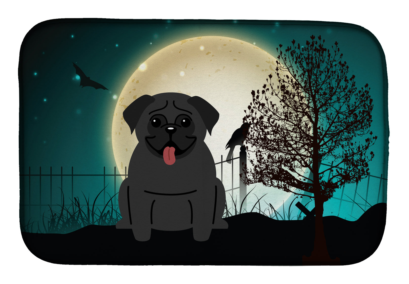 Halloween Scary Pug Black Dish Drying Mat BB2196DDM  the-store.com.