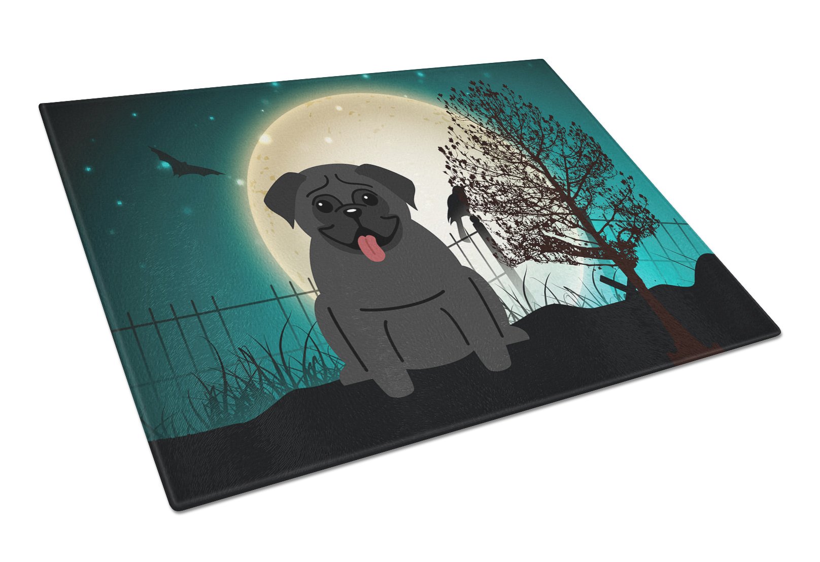 Halloween Scary Pug Black Glass Cutting Board Large BB2196LCB by Caroline's Treasures