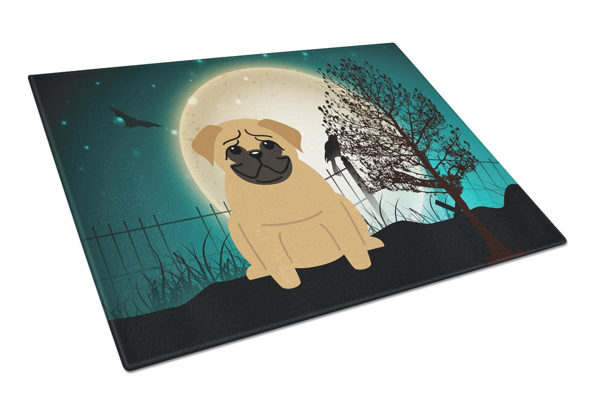 Halloween Scary Pug Brown Glass Cutting Board Large BB2197LCB by Caroline&#39;s Treasures