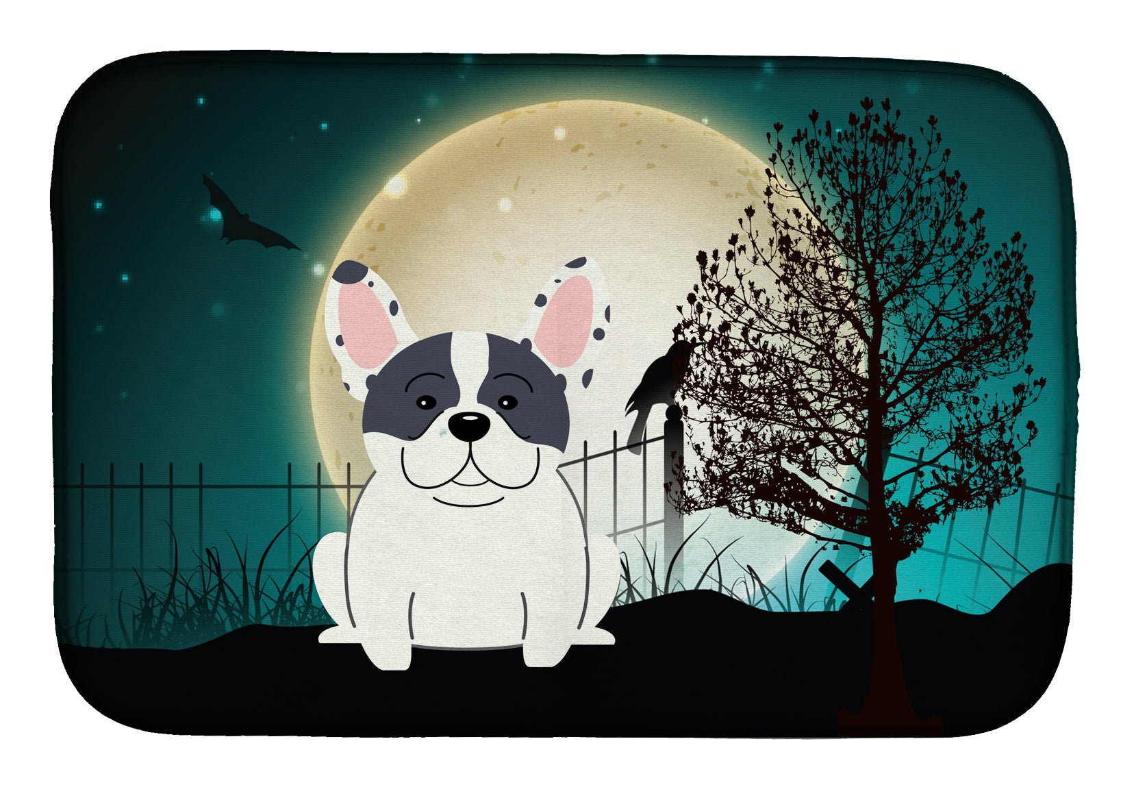 Halloween Scary French Bulldog Piebald Dish Drying Mat BB2201DDM  the-store.com.