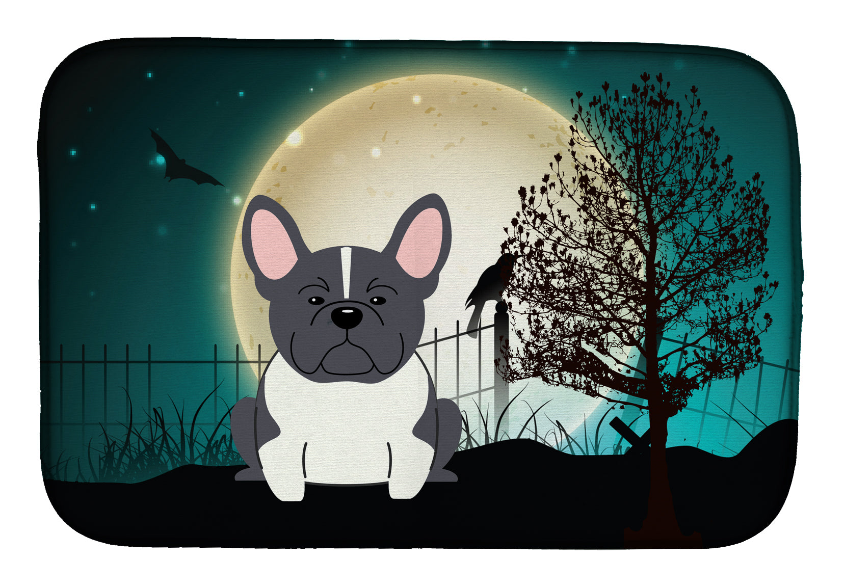 Halloween Scary French Bulldog Black White Dish Drying Mat BB2202DDM  the-store.com.