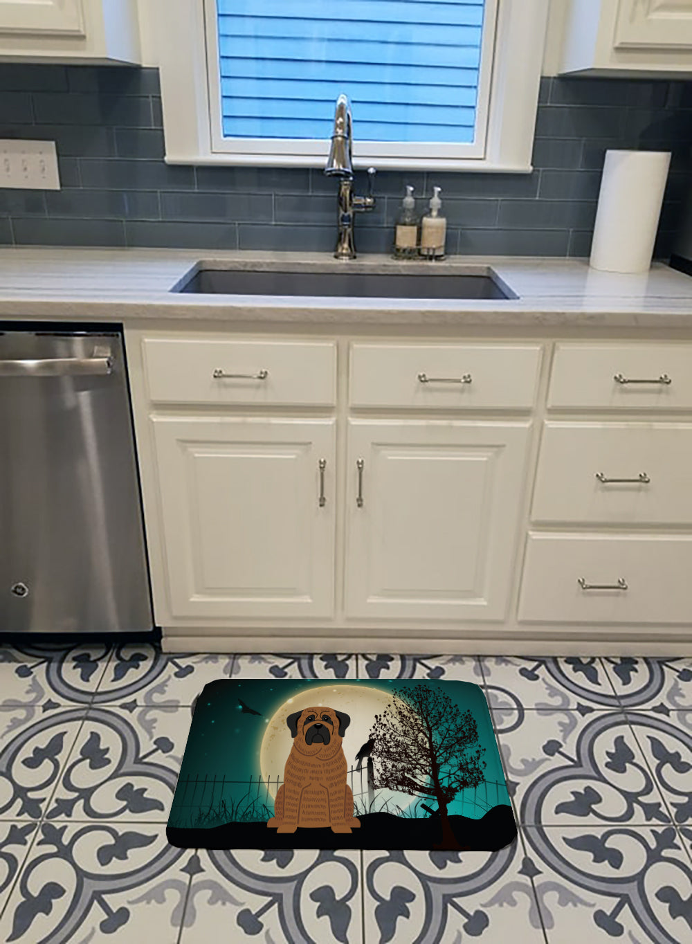 Halloween Scary Mastiff Brindle Machine Washable Memory Foam Mat BB2205RUG - the-store.com