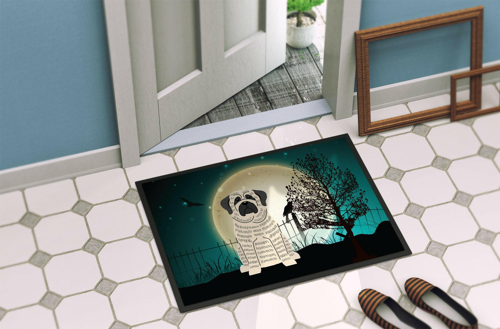 Halloween Scary Mastiff Brindle White Indoor or Outdoor Mat 24x36 BB2206JMAT - the-store.com