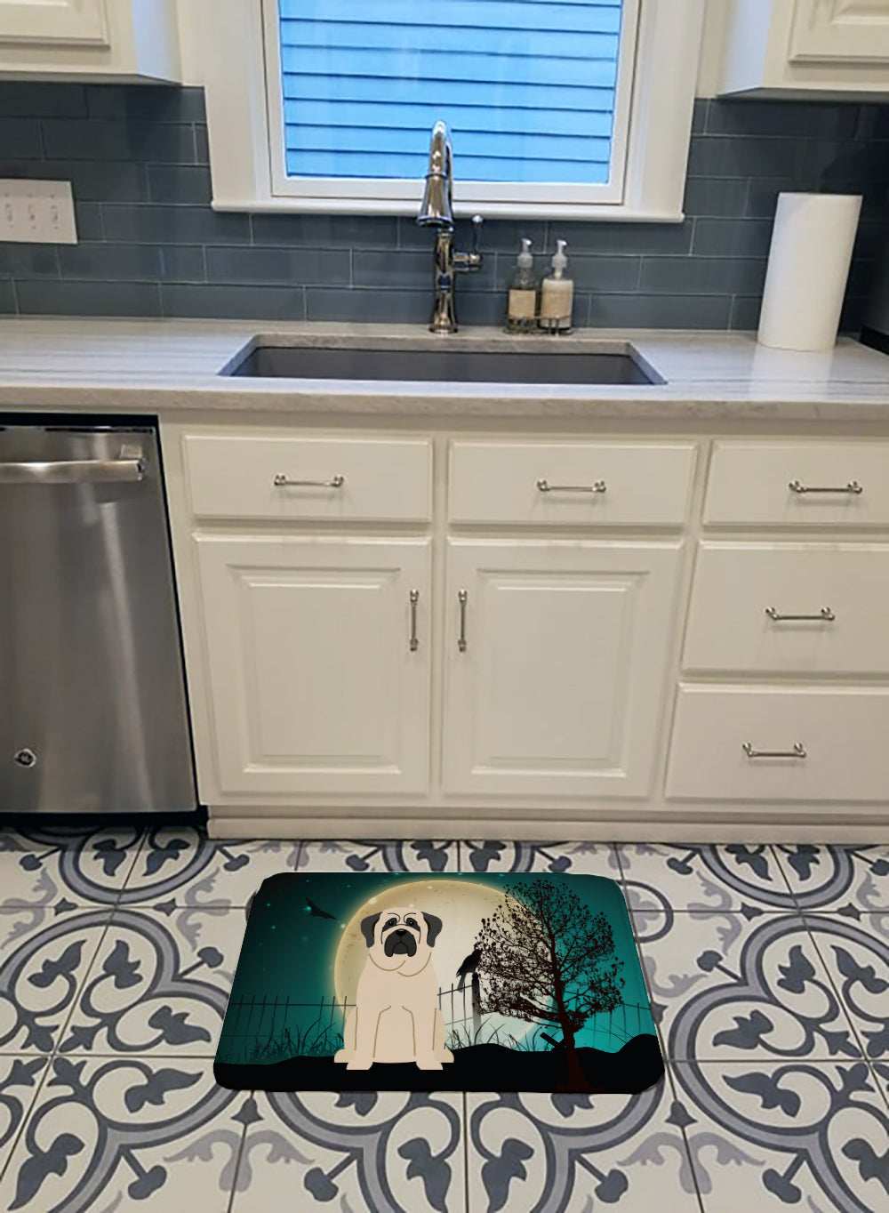 Halloween Scary Mastiff White Machine Washable Memory Foam Mat BB2207RUG - the-store.com