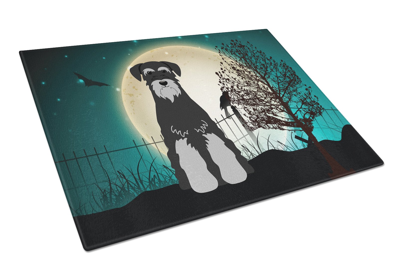 Halloween Scary Standard Schnauzer Black Grey Glass Cutting Board Large BB2224LCB by Caroline's Treasures