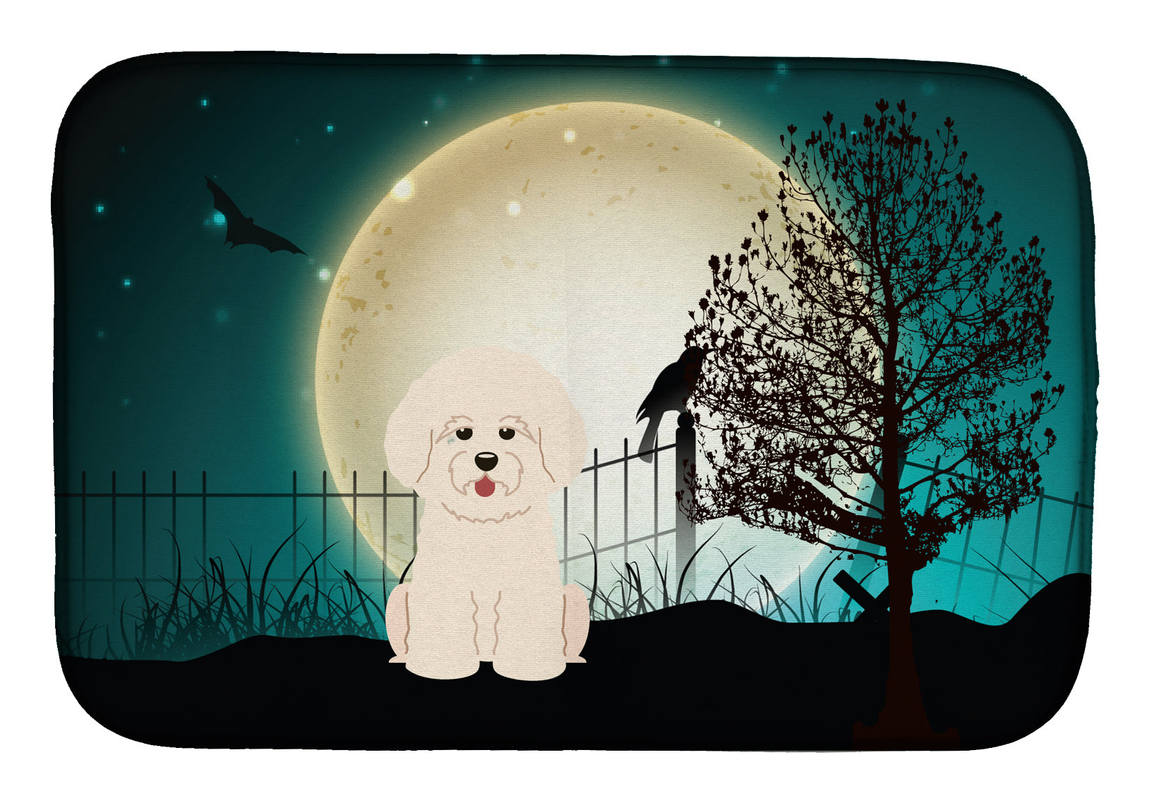 Halloween Scary Bichon Frise Dish Drying Mat BB2265DDM  the-store.com.