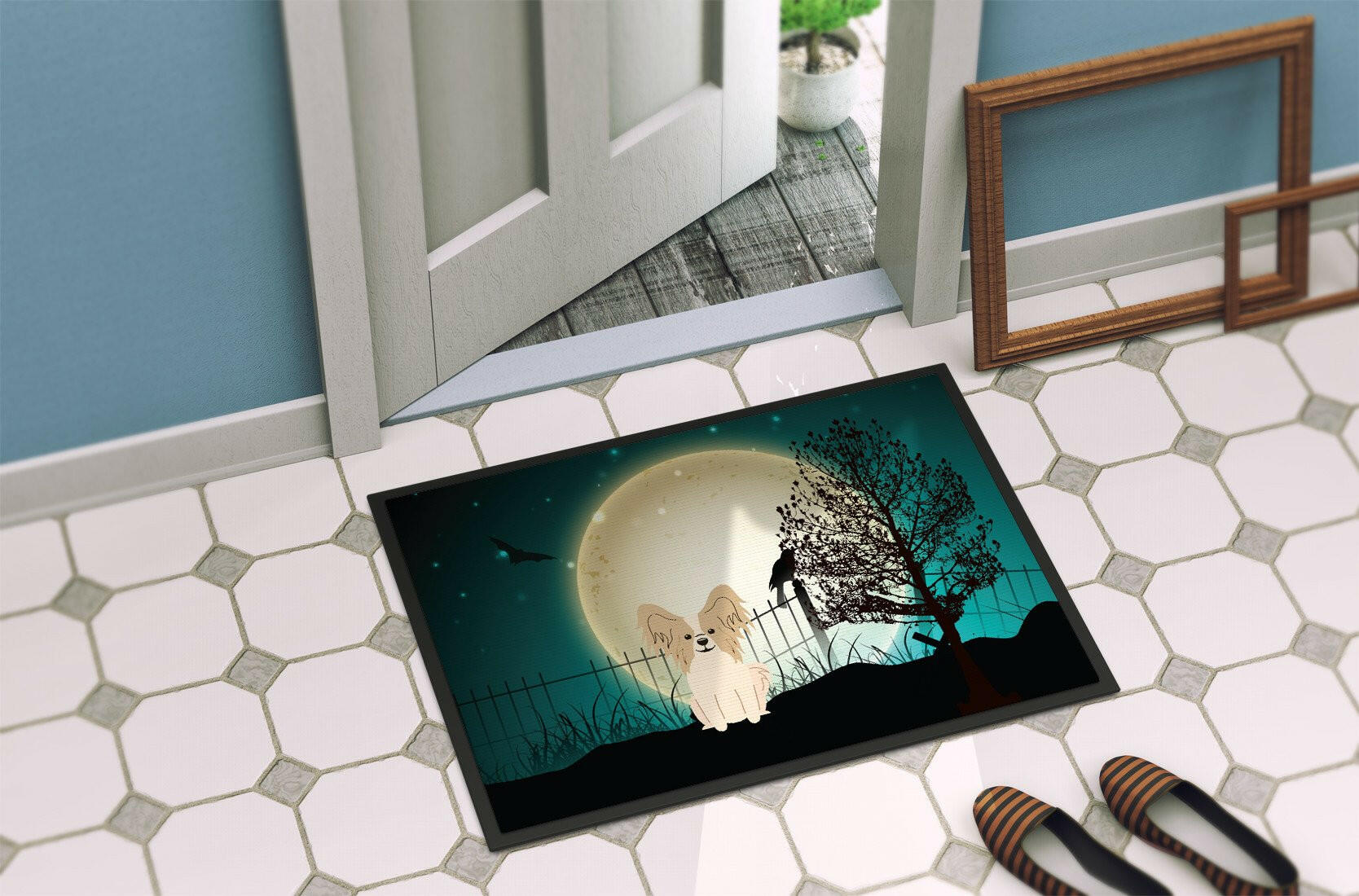 Halloween Scary Papillon Sable White Indoor or Outdoor Mat 24x36 BB2267JMAT - the-store.com