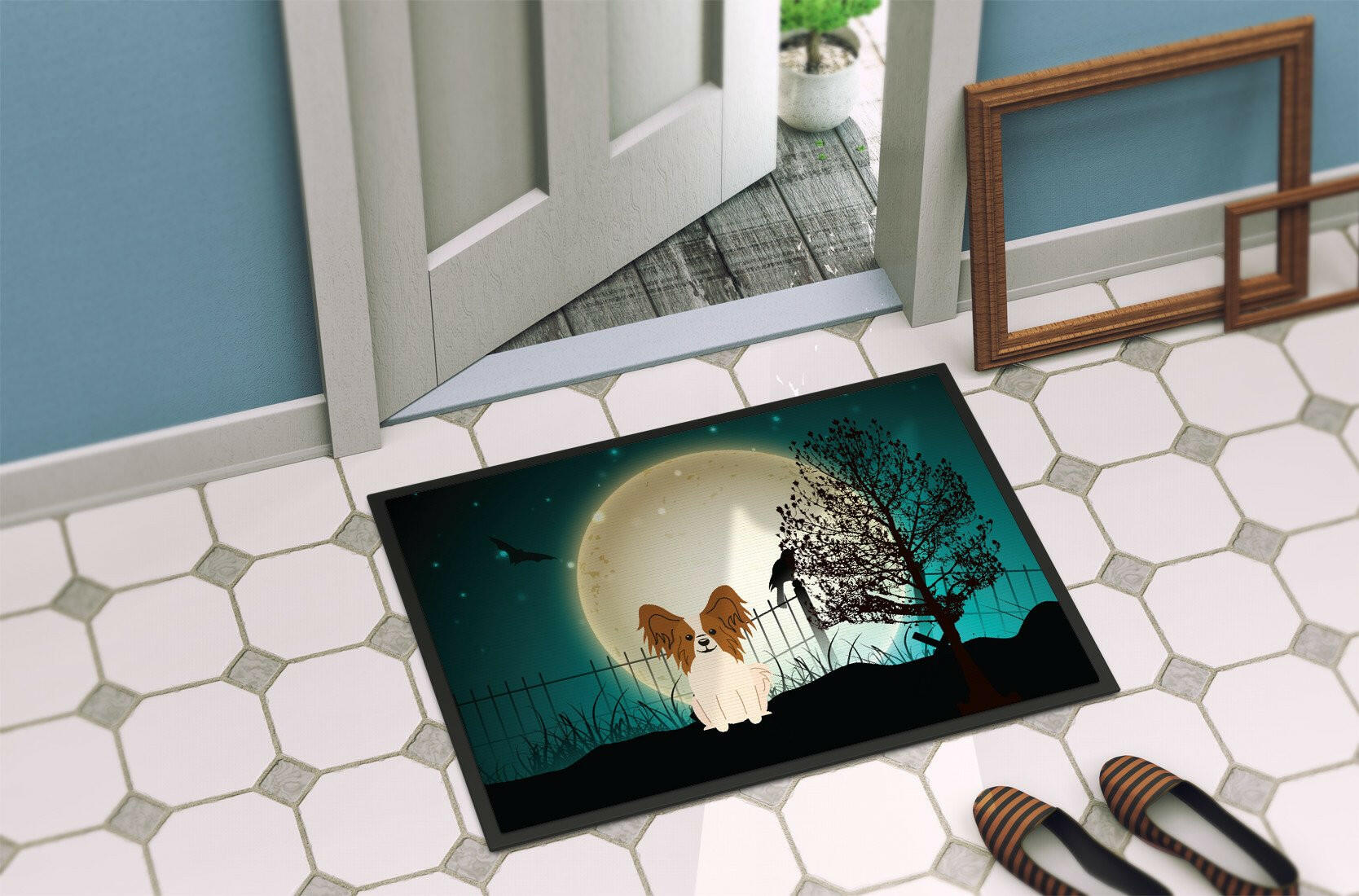 Halloween Scary Papillon Red White Indoor or Outdoor Mat 24x36 BB2268JMAT - the-store.com