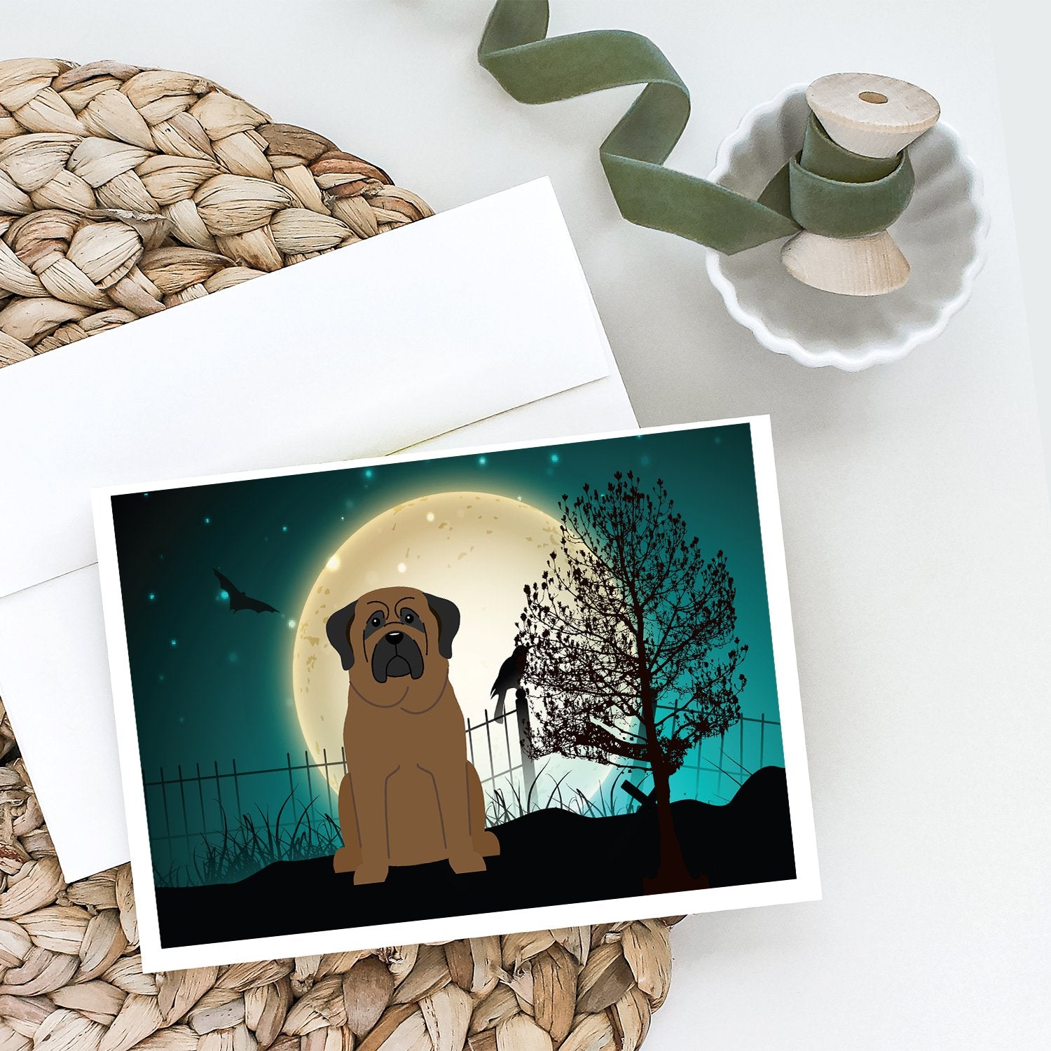 Buy this Halloween Scary Bullmastiff Greeting Cards and Envelopes Pack of 8