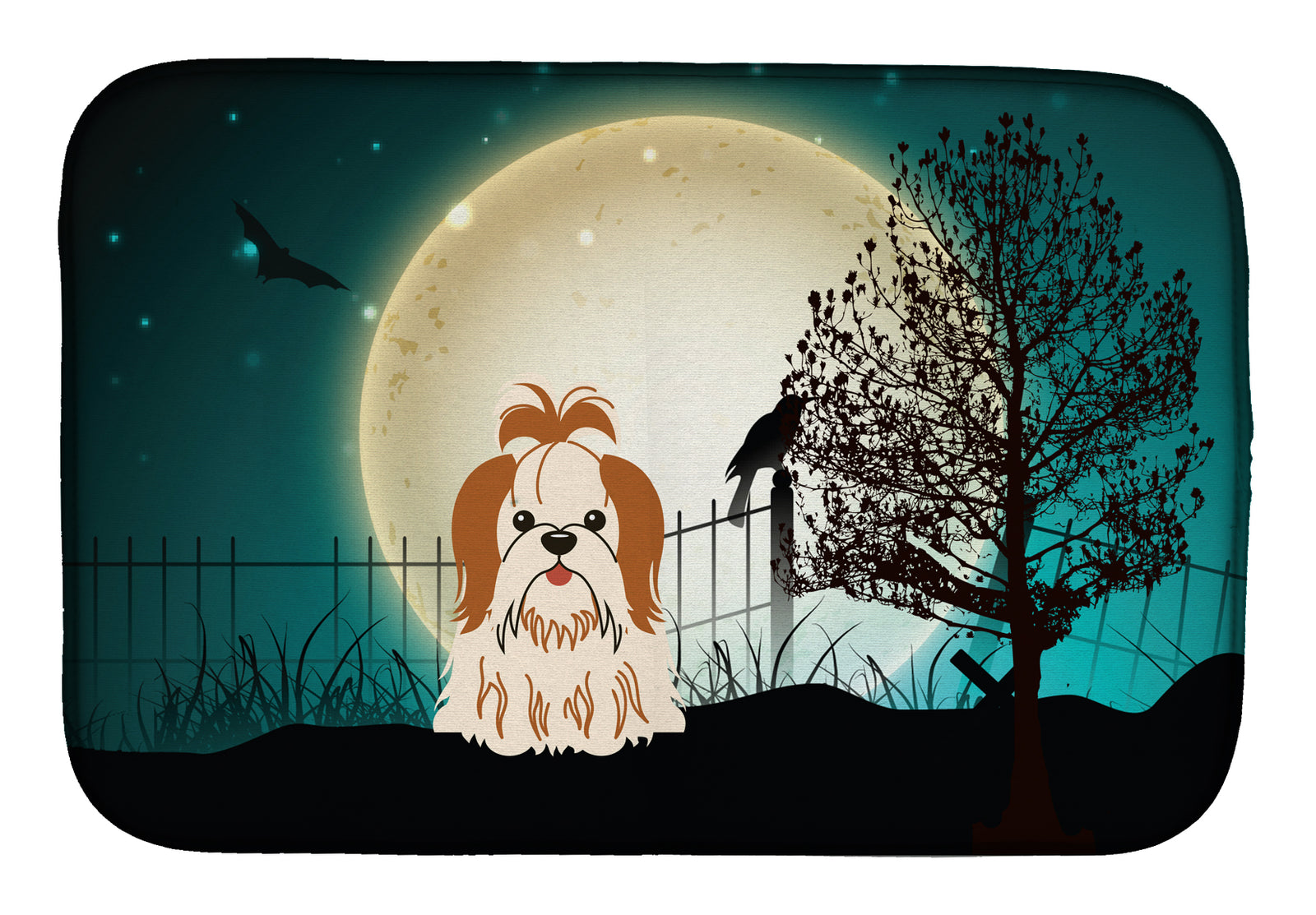 Halloween Scary Shih Tzu Red White Dish Drying Mat BB2277DDM  the-store.com.