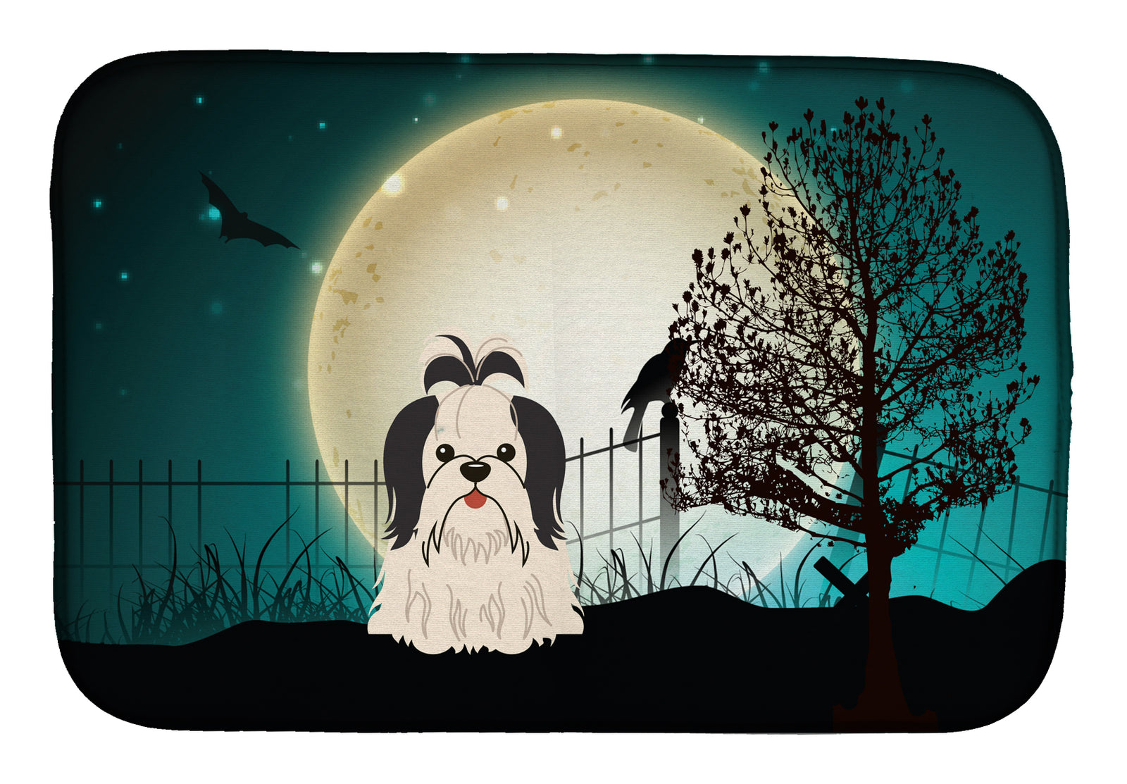 Halloween Scary Shih Tzu Black White Dish Drying Mat BB2278DDM  the-store.com.