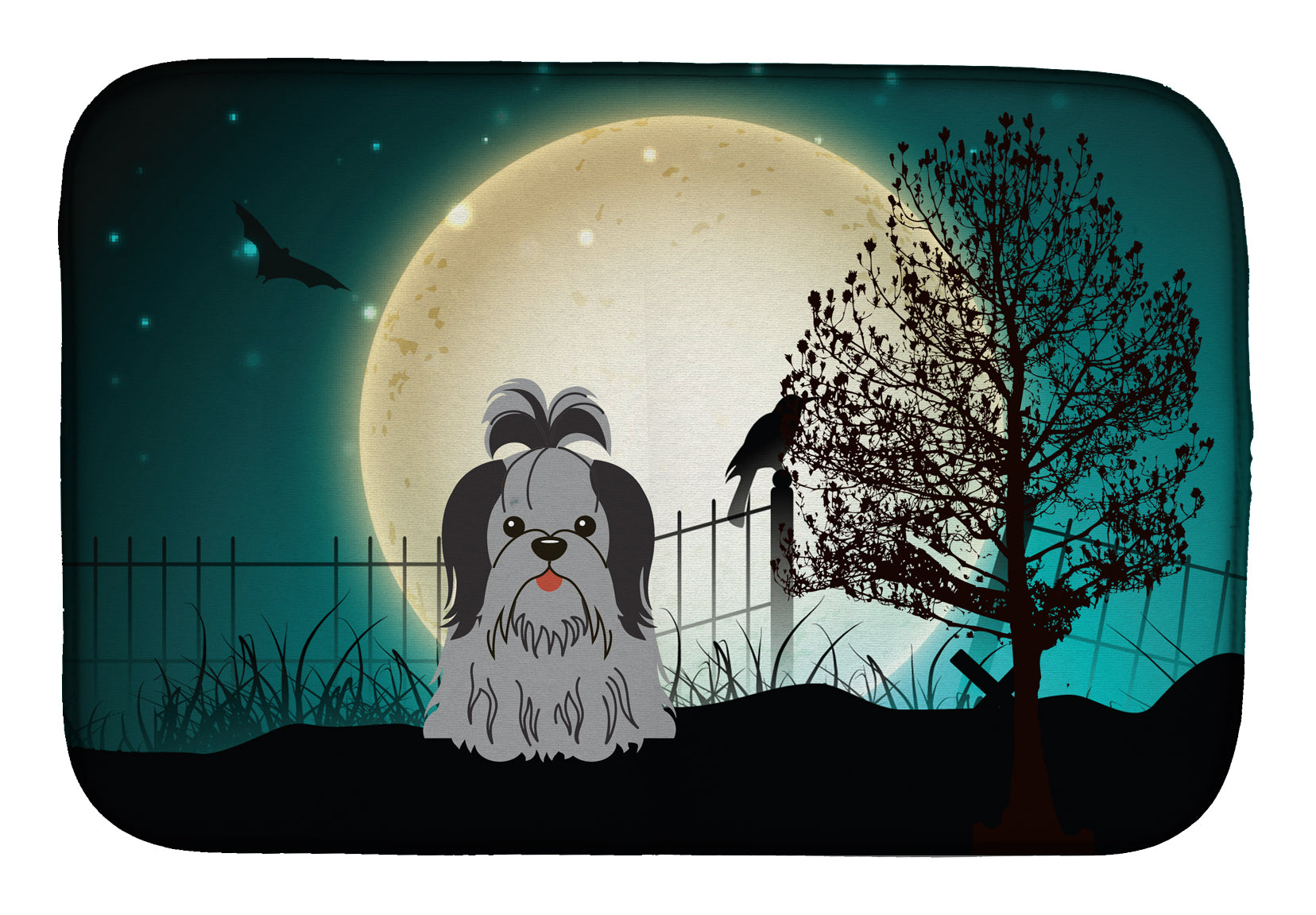 Halloween Scary Shih Tzu Black Silver Dish Drying Mat BB2279DDM  the-store.com.