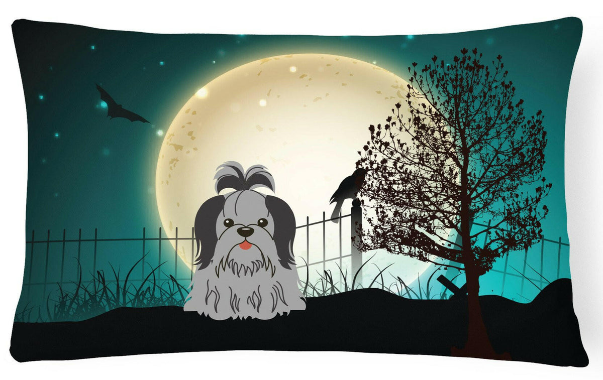 Halloween Scary Shih Tzu Black Silver Canvas Fabric Decorative Pillow BB2279PW1216 by Caroline&#39;s Treasures