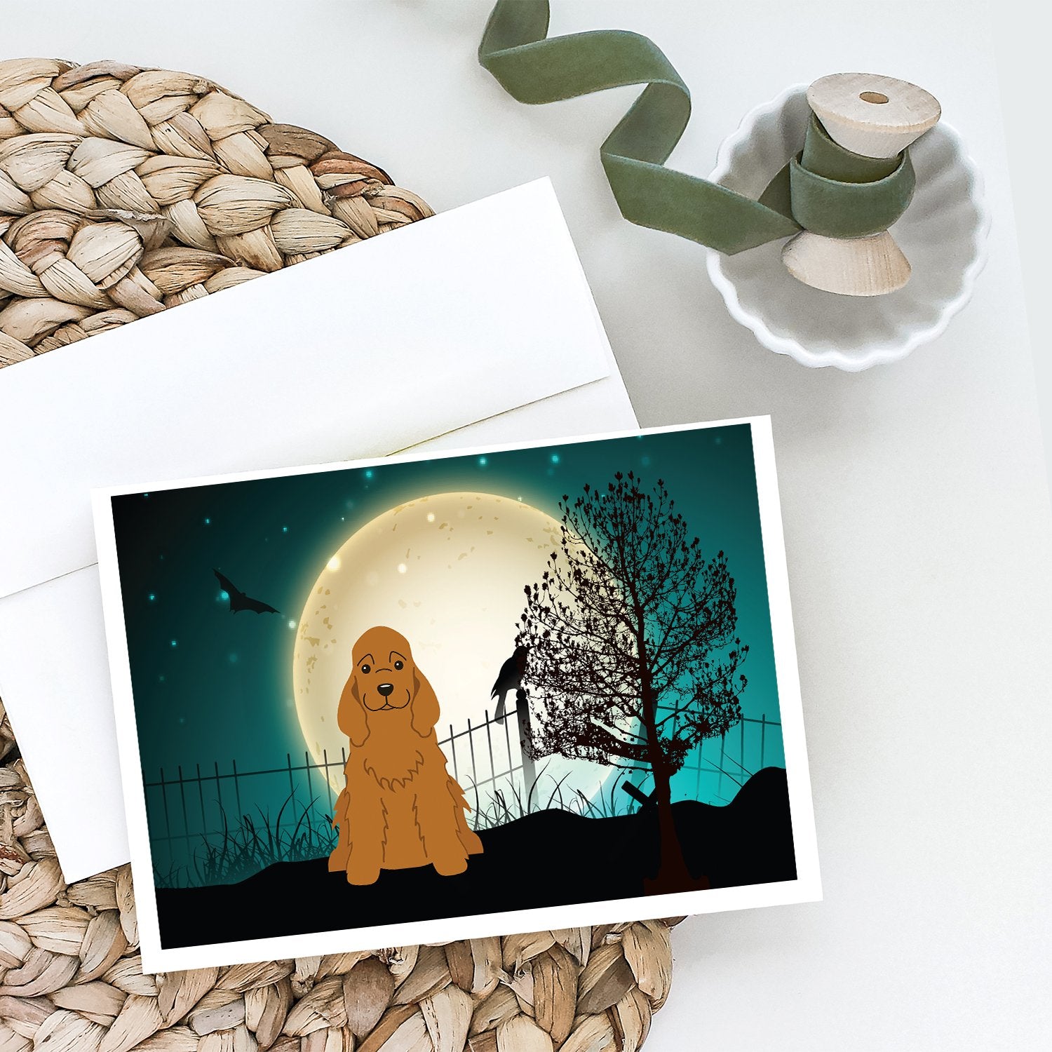 Buy this Halloween Scary Cocker Spaniel Red Greeting Cards and Envelopes Pack of 8