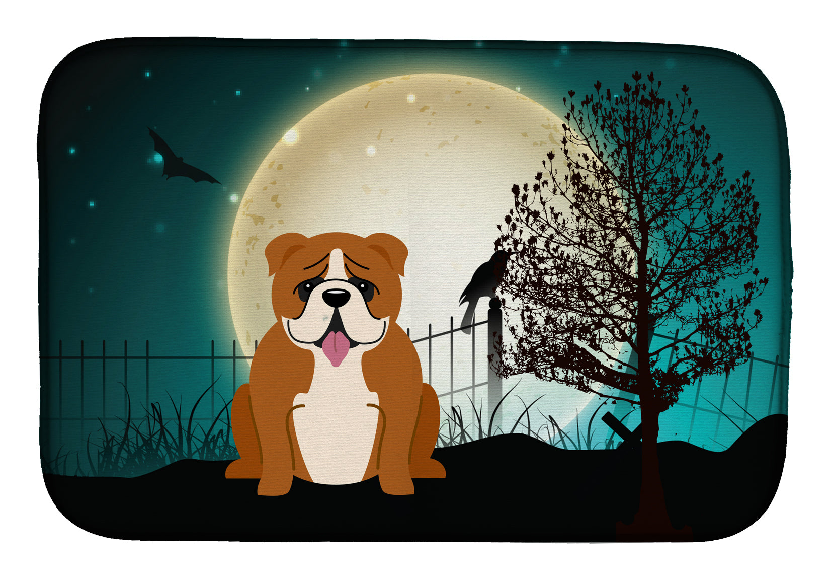 Halloween Scary  English Bulldog Red White Dish Drying Mat BB2310DDM  the-store.com.