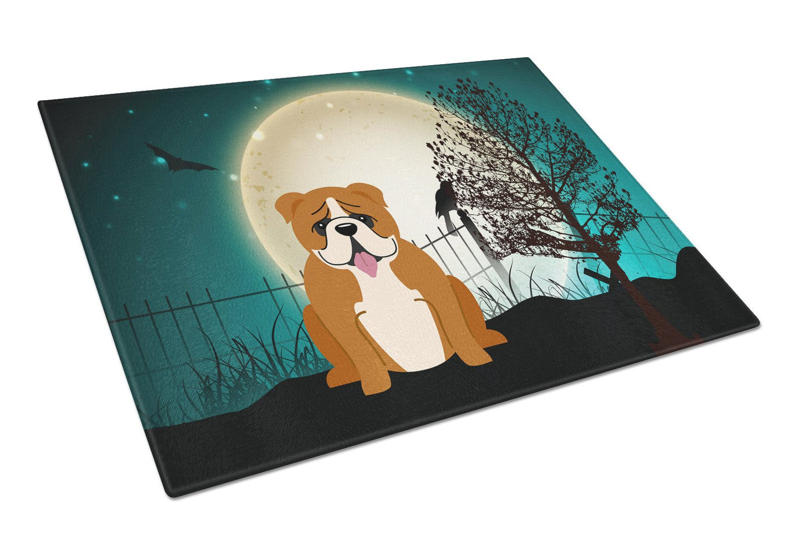 Halloween Scary  English Bulldog Red White Glass Cutting Board Large BB2310LCB by Caroline's Treasures