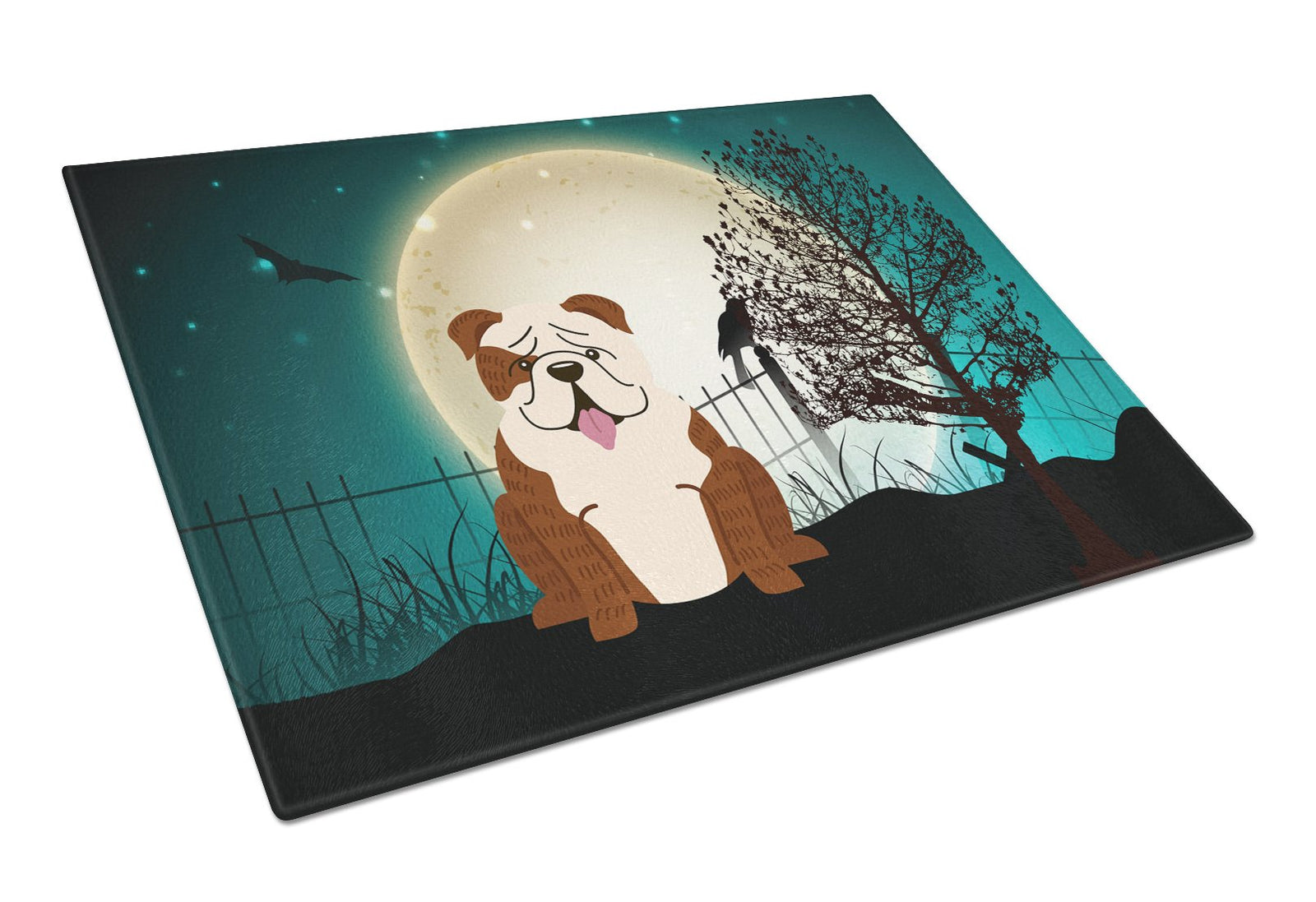 Halloween Scary  English Bulldog Brindle White Glass Cutting Board Large BB2311LCB by Caroline's Treasures