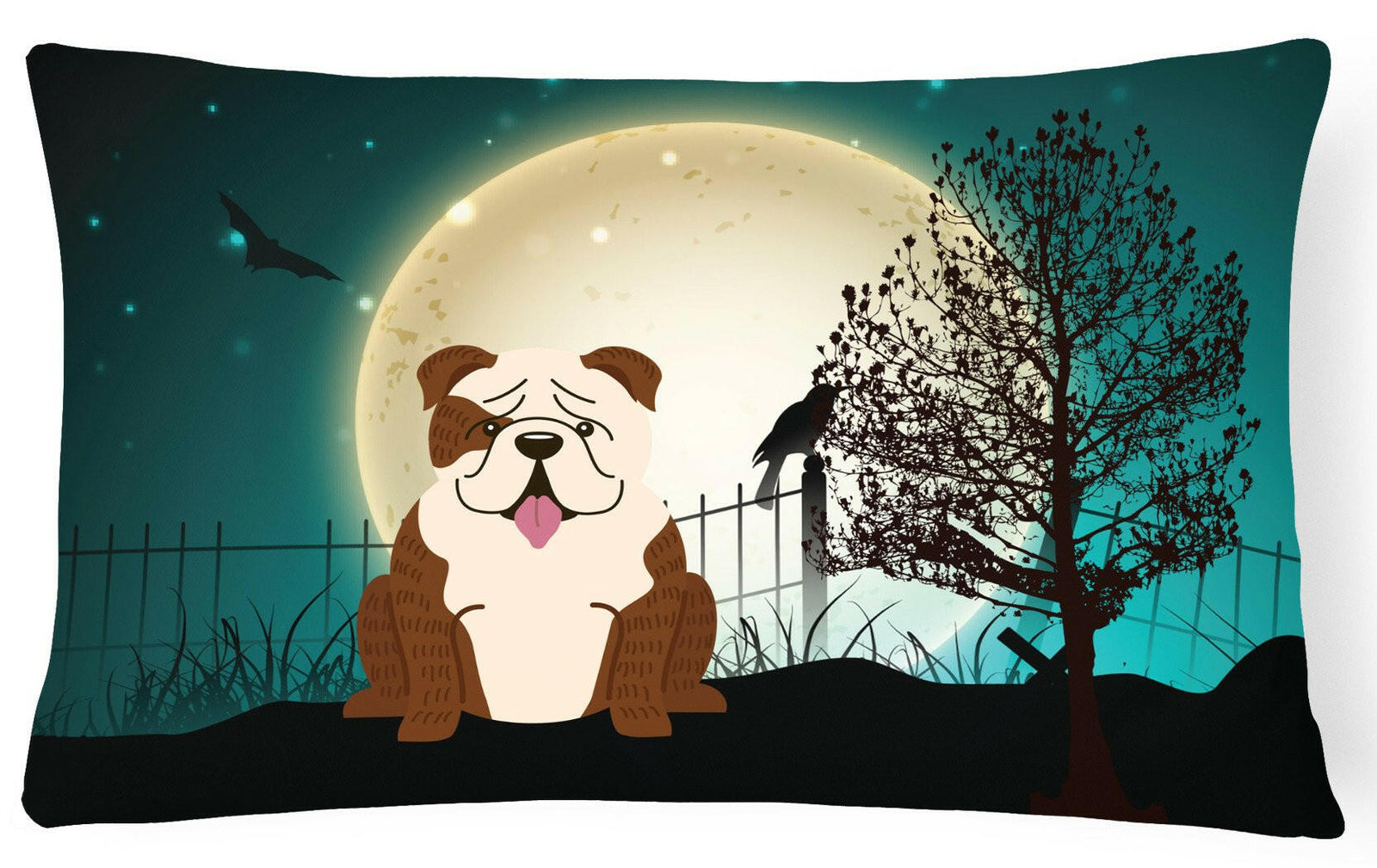 Halloween Scary  English Bulldog Brindle White Canvas Fabric Decorative Pillow BB2311PW1216 by Caroline's Treasures