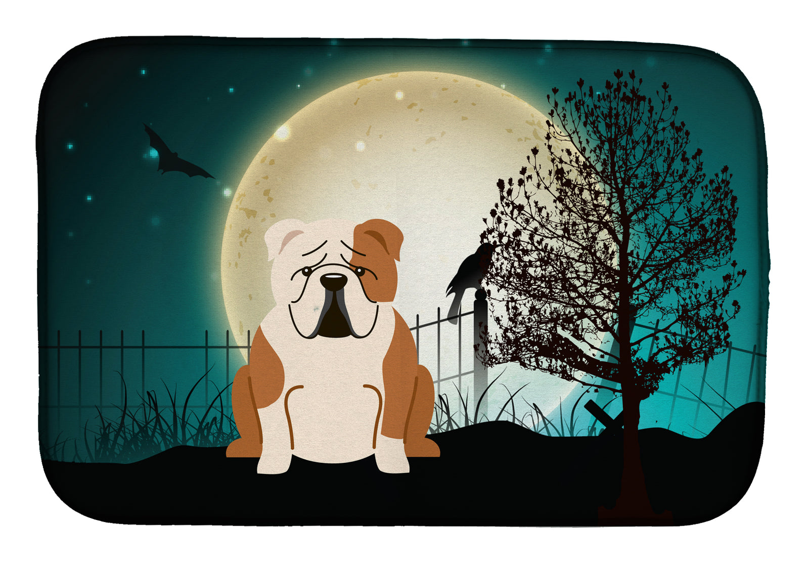 Halloween Scary  English Bulldog Fawn White Dish Drying Mat BB2315DDM  the-store.com.