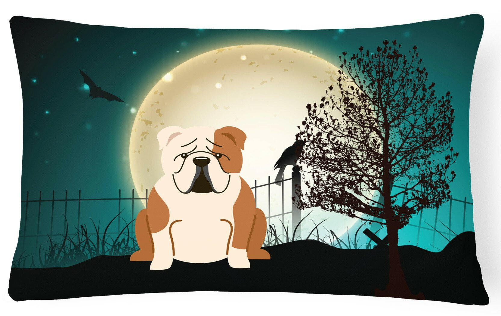 Halloween Scary  English Bulldog Fawn White Canvas Fabric Decorative Pillow BB2315PW1216 by Caroline's Treasures