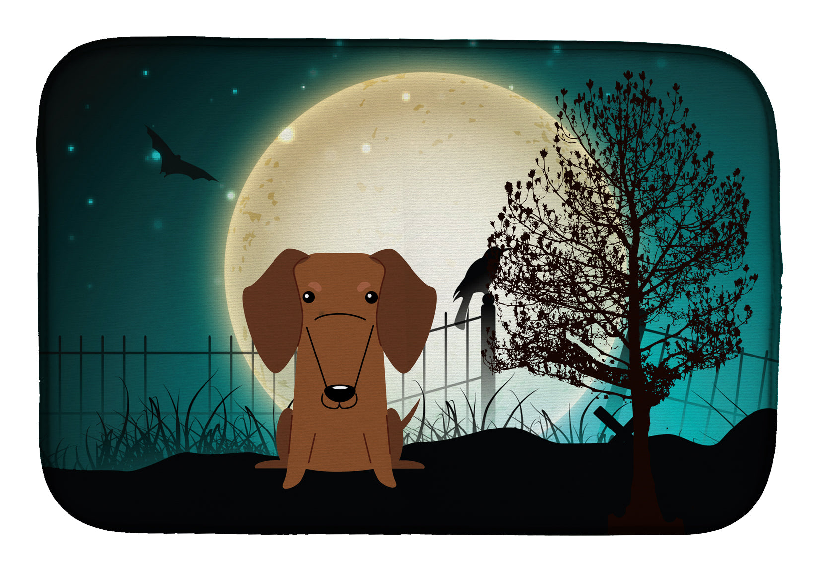 Halloween Scary Dachshund Red Brown Dish Drying Mat BB2320DDM  the-store.com.