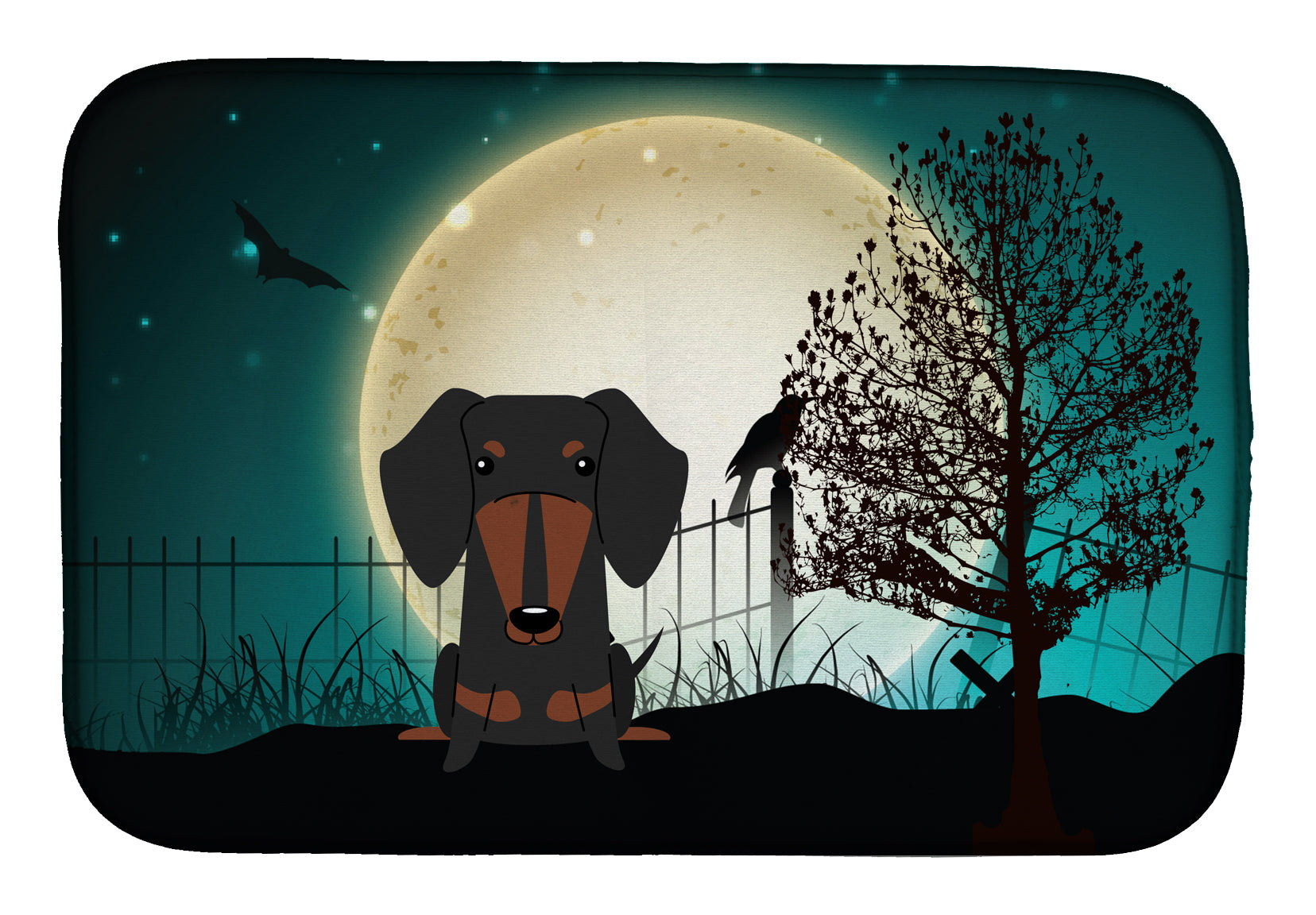 Halloween Scary Dachshund Black Tan Dish Drying Mat BB2322DDM  the-store.com.