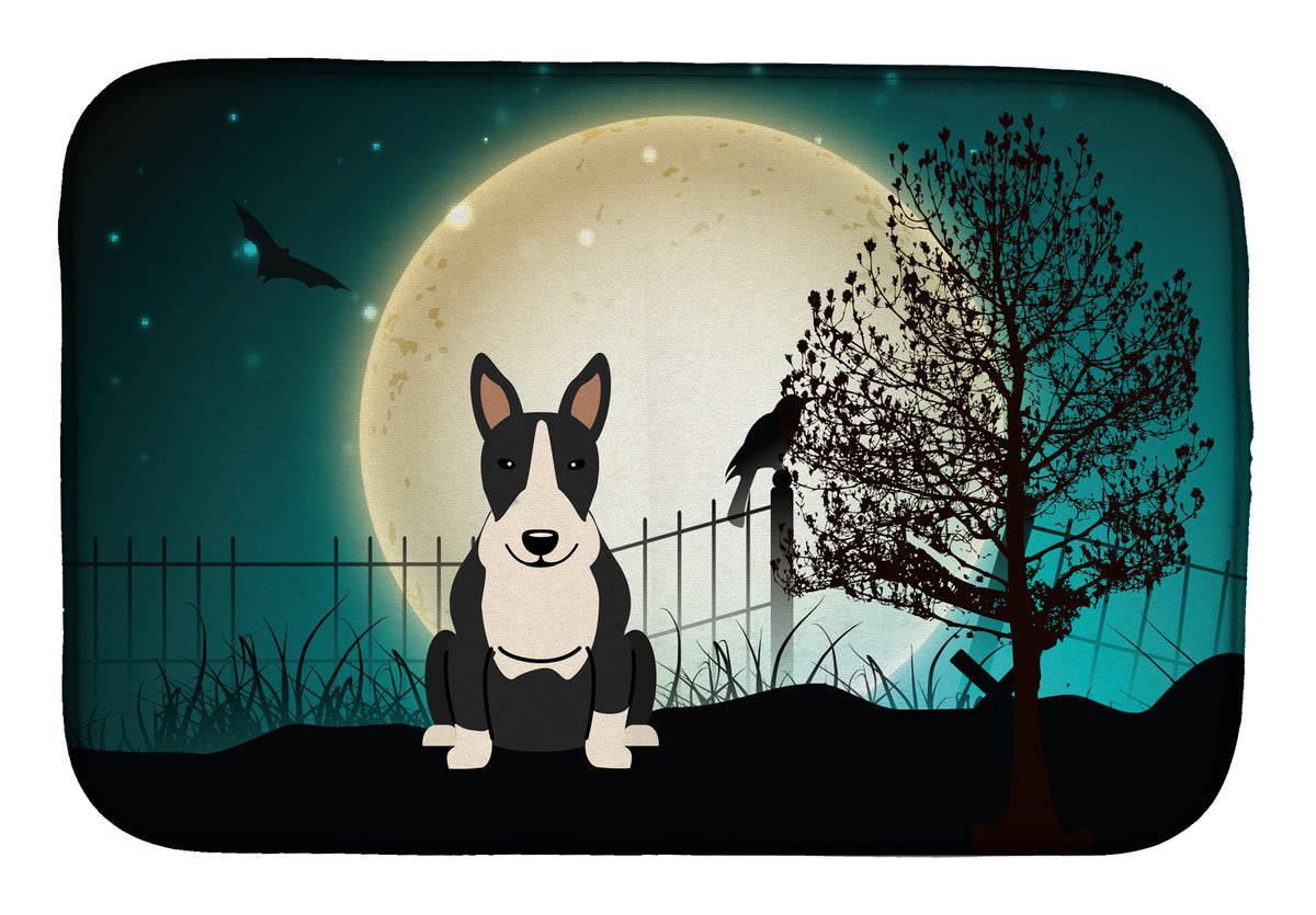 Halloween Scary Bull Terrier Black White Dish Drying Mat BB2323DDM  the-store.com.