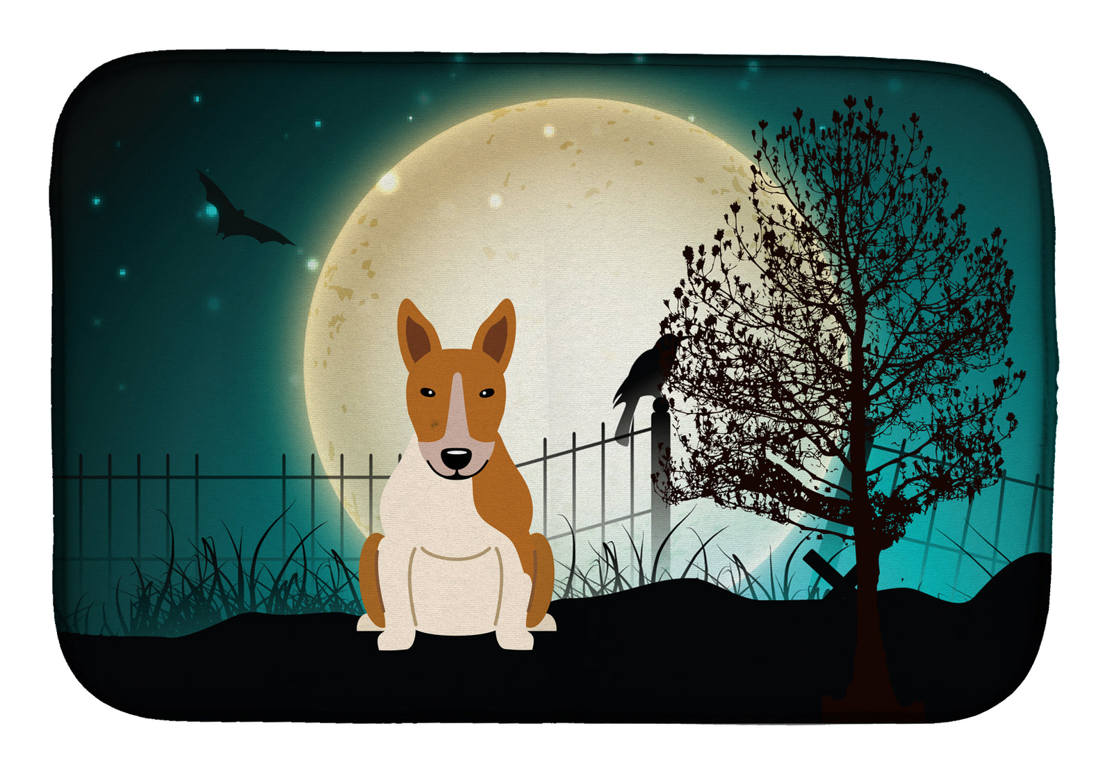 Halloween Scary Bull Terrier Red White Dish Drying Mat BB2325DDM  the-store.com.