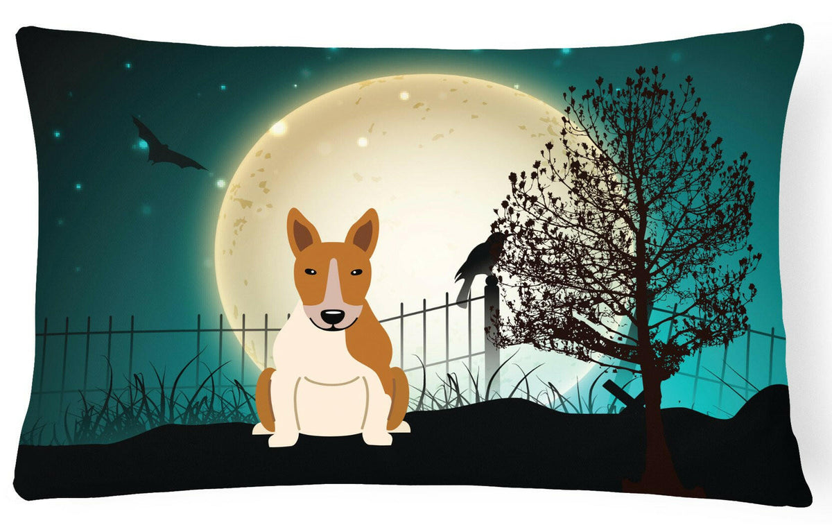 Halloween Scary Bull Terrier Red White Canvas Fabric Decorative Pillow BB2325PW1216 by Caroline&#39;s Treasures